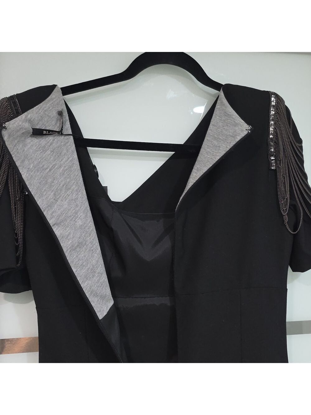 Black Halo Black Midi Dress with Chain Shoulder Detail - Picture 12 of 16